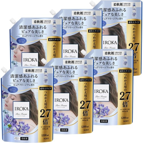 IROKA(イロカ) フレアフレグランス ケース販売 柔軟剤 ピュアフリージア つめかえ 1200ml×6|レインボーアーチ