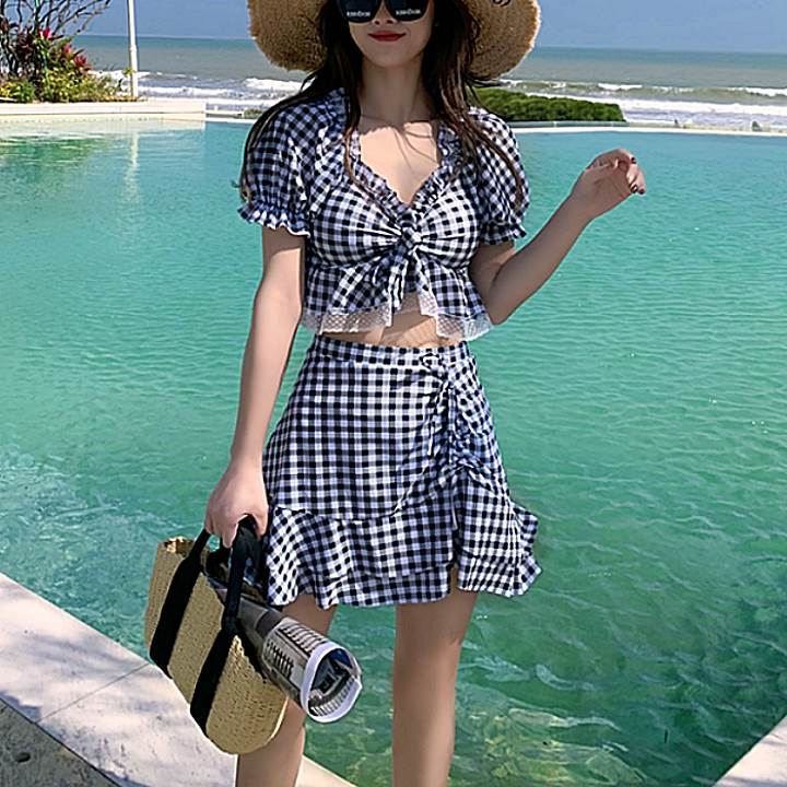 楽天市場】ギンガムチェック ワンピース 水着 体型カバー ブラック