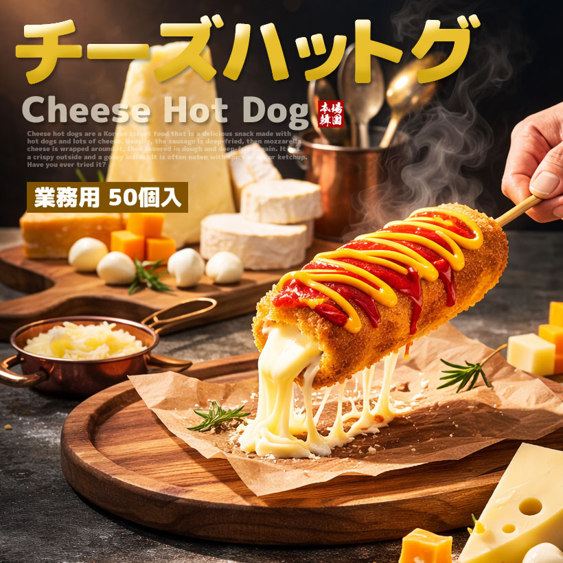 【冷凍完成品 業務用50本入 135g&times;50本】韓国屋台の味をそのまま再現！外カリ中とろ～り♪業務用にも◎冷凍完成品チーズハットグ 【モッツァレラチーズ100％使用】【簡単調理】【韓国グルメ】｜レインボーキャラクター