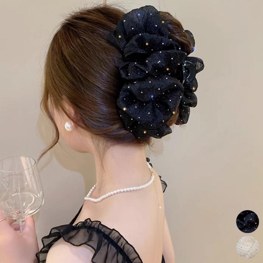 装飾的な黒とアイボリーのヘアクリップ ALEXANDRE DE PARIS アレクサンドル ドゥ パリ ヘアクリップ