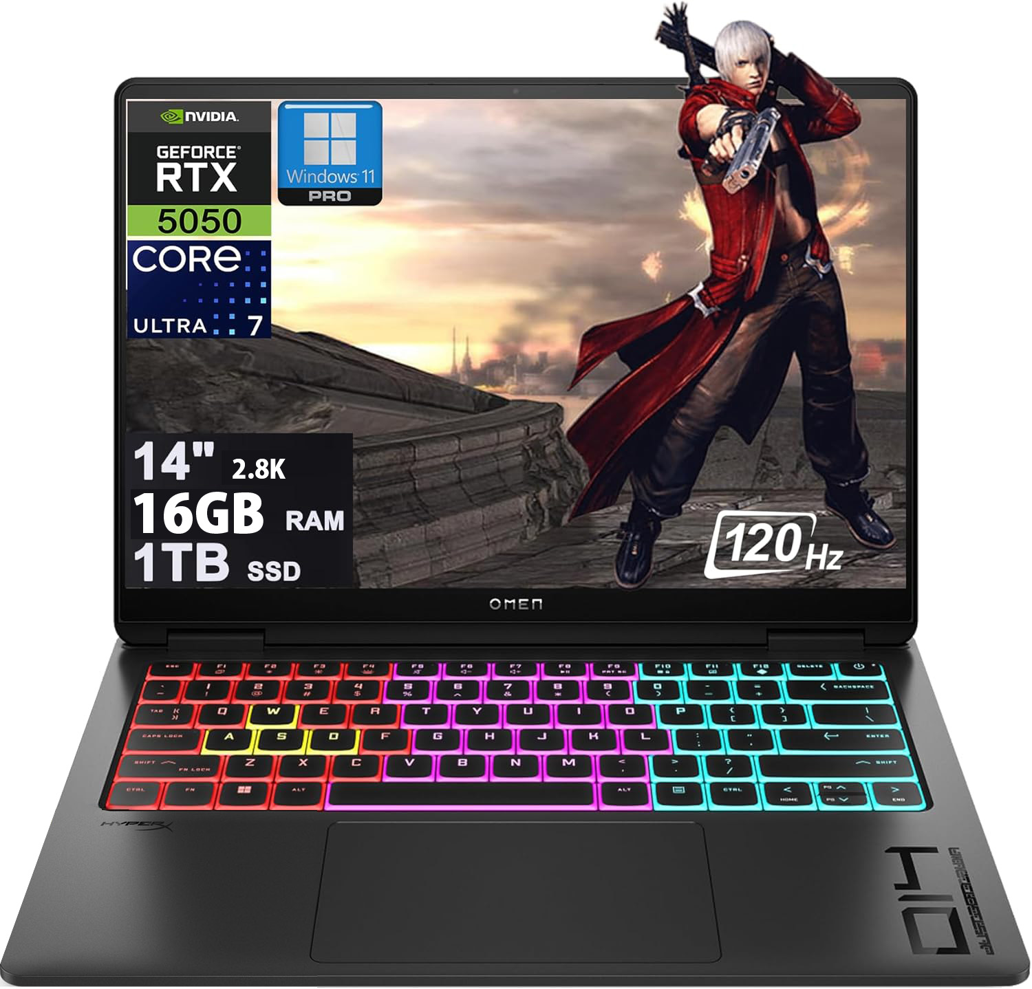 ゲーミングPC 新品未開封 14型2.8K液晶 OMEN by HP Transcend AI Gaming Laptop 14-fb1009TX (BS7K6PA) パフォーマンスモデルG2 Windows11 第15世代Core Ultra 7-255H 16GB 爆速NVMe式 1TB-SSD NVIDIA RTX 5050 カメラ Wi-Fi7 【中古ノートパソコン 中古パソコン 中古PC】