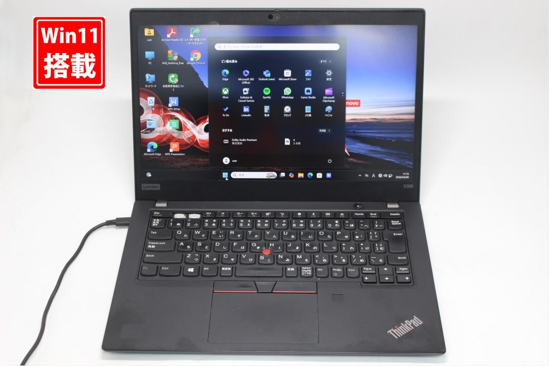 訳有 フルHD 13.3インチ Lenovo ThinkPad X395 Windows11 高性能 AMD Ryzen 5-Pro 3500u 8GB 爆速NVMe式256GB-SSD カメラ LTE 無線 Office付き Win11【中古ノートパソコン 中古パソコン 中古PC】送料無料 対応 即日発送（Windows10も対応可能 Win10）｜レインボー家電