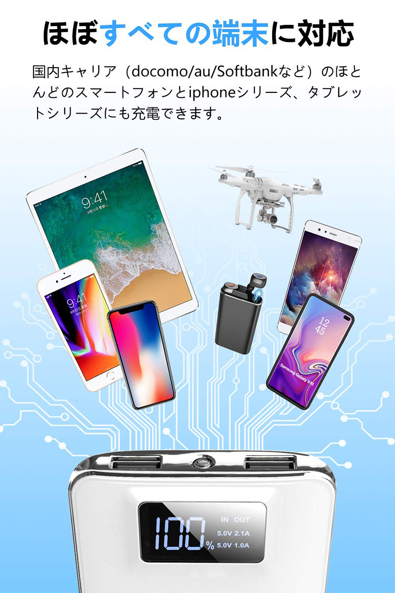 楽天市場 モバイルバッテリー 大容量 mah スマホ充電器 携帯バッテリー スマートフォンバッテリー 軽量 急速充電 全機種対応 ケーブル Usbケーブル Lcd残量表示 Pse認証 送料無料 敬老の日 レインボー商事