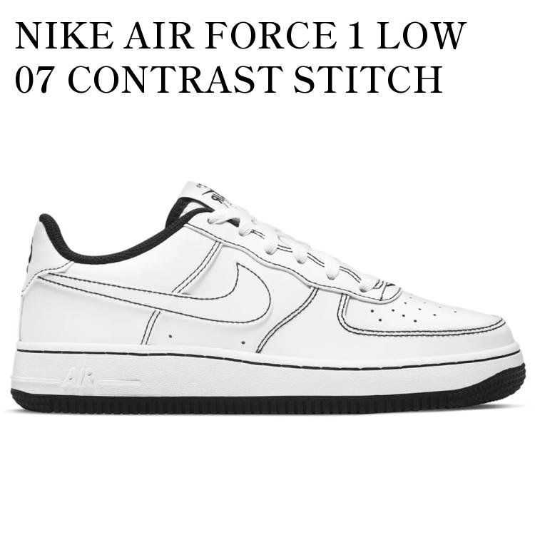 【海外限定 お取り寄せ商品】NIKE AIR FORCE 1 LOW 07 CONTRAST STITCH WHITE BLACK (GS) CW1575-104 メンズ レディース 人気 おしゃれ