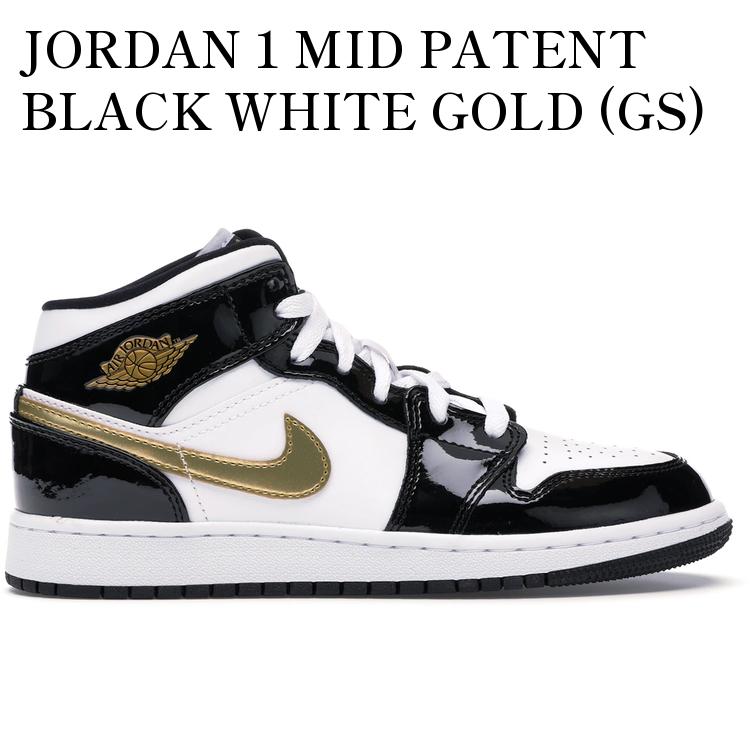 【海外限定 お取り寄せ商品】JORDAN 1 MID PATENT BLACK WHITE GOLD (GS) ジョーダン 1 ミッド パテント ブラック ホワイト ゴールド (キッズ) BQ6931-007 メンズ レディース 人気 おしゃれ
