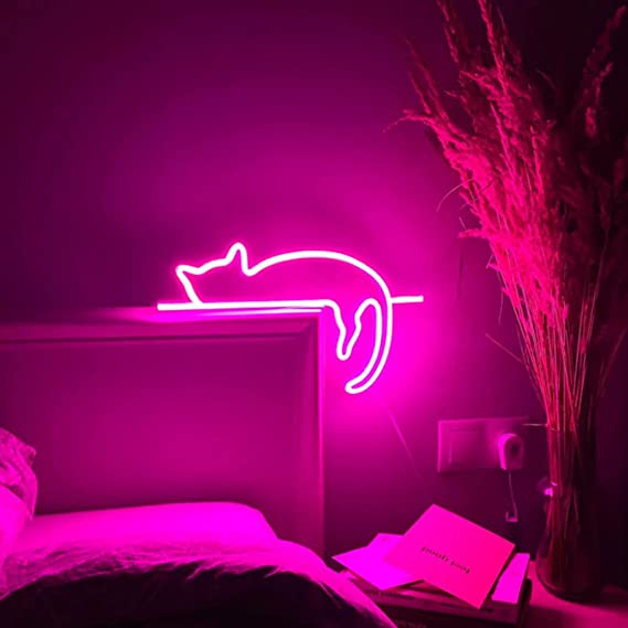 ネオンデコレーション-猫の形のライト-輝く猫のLEDライトルームベッドルームバーパーティー猫カフェ雰囲気装飾ライト屋内屋外背景装飾壁 usb ledライト