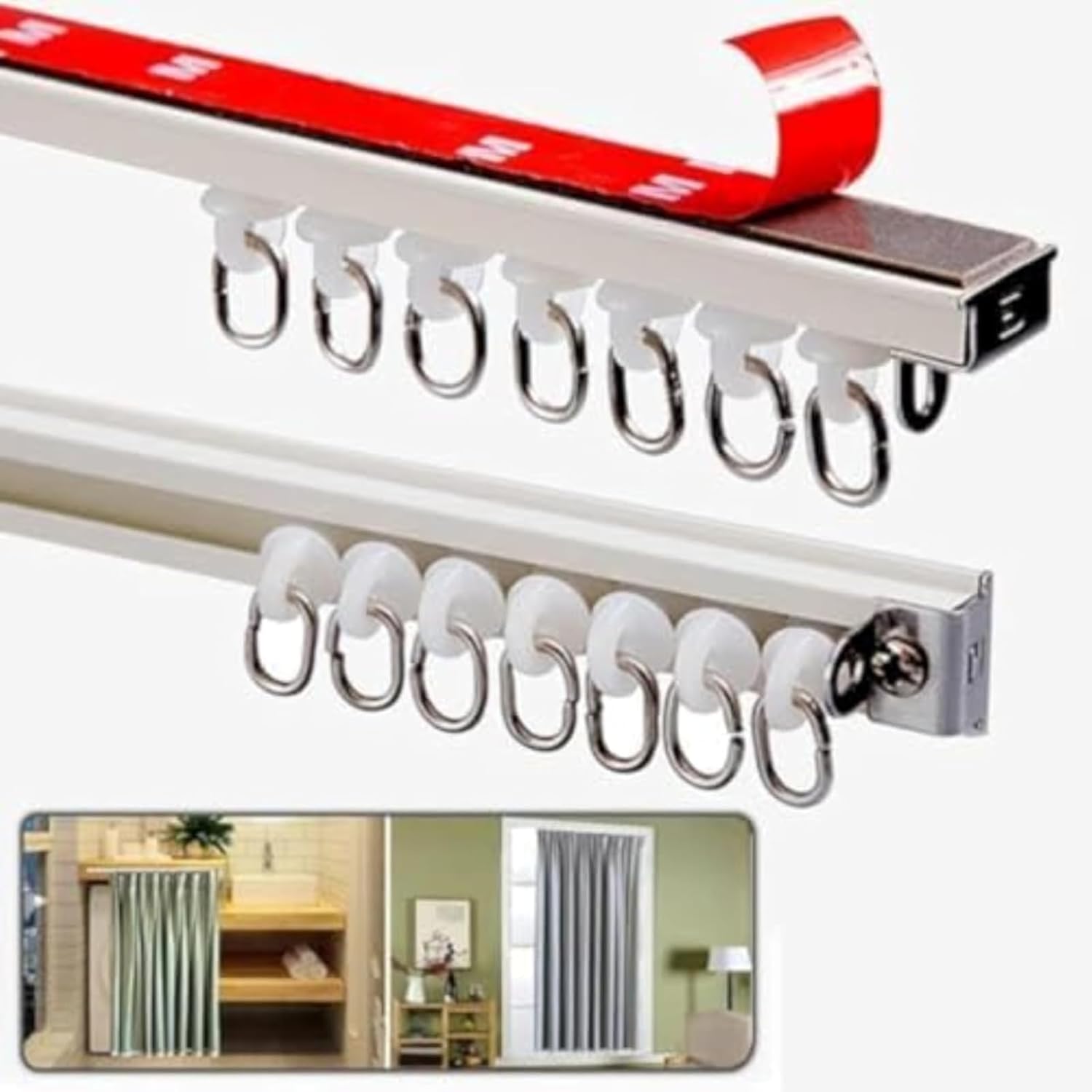 【楽天市場】天井カーテンレール 穴あけ不要 自己接着式 アルミ合金製 耐荷重25kg 壁天井両用 賃貸対応 全付属品付き リビングルーム ...