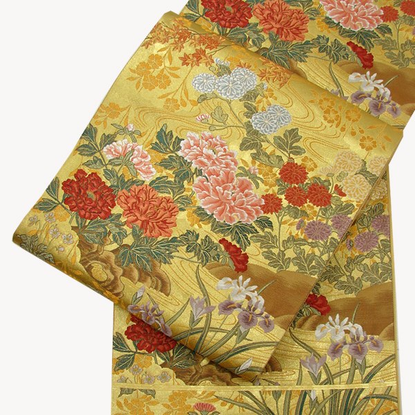 正絹 西陣袋帯 本金四季の花
