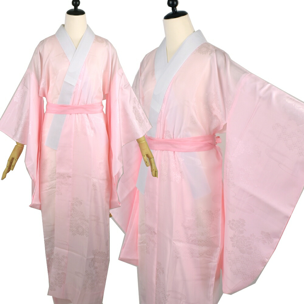 しつけ付　正絹　長襦袢　現代　着物　和装　相良刺繍　127裄64　ピンク　袖無双 振袖用 正絹 長襦袢 友禅染 j-185 送料無料 反物 赤 レッド 振袖 成人