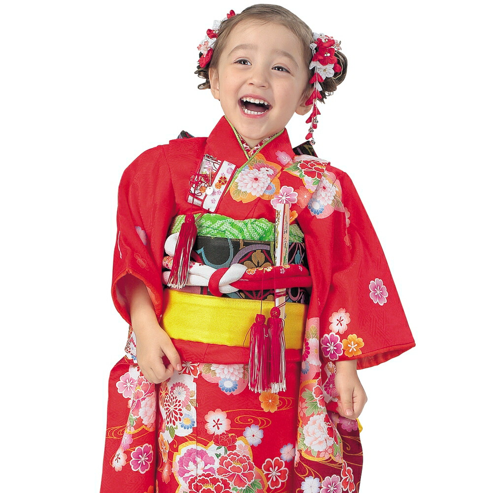 楽天市場】R・K 3歳きもの(三つ身)セット 桜 牡丹 菊 赤 対応身長95cm