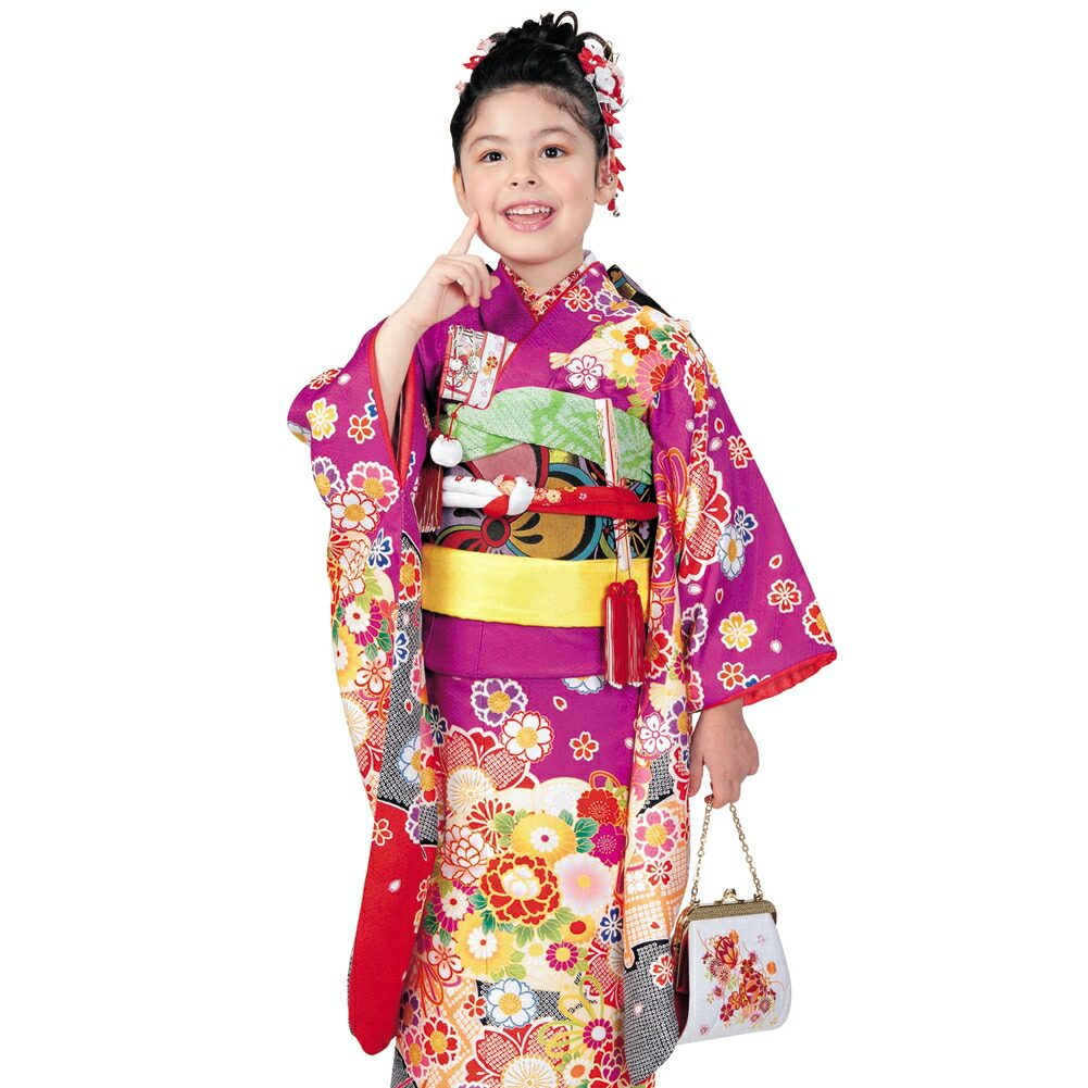 楽天市場】七五三 着物 セット 7歳 七歳 女の子 ヒワ 水色 立涌に椿 花