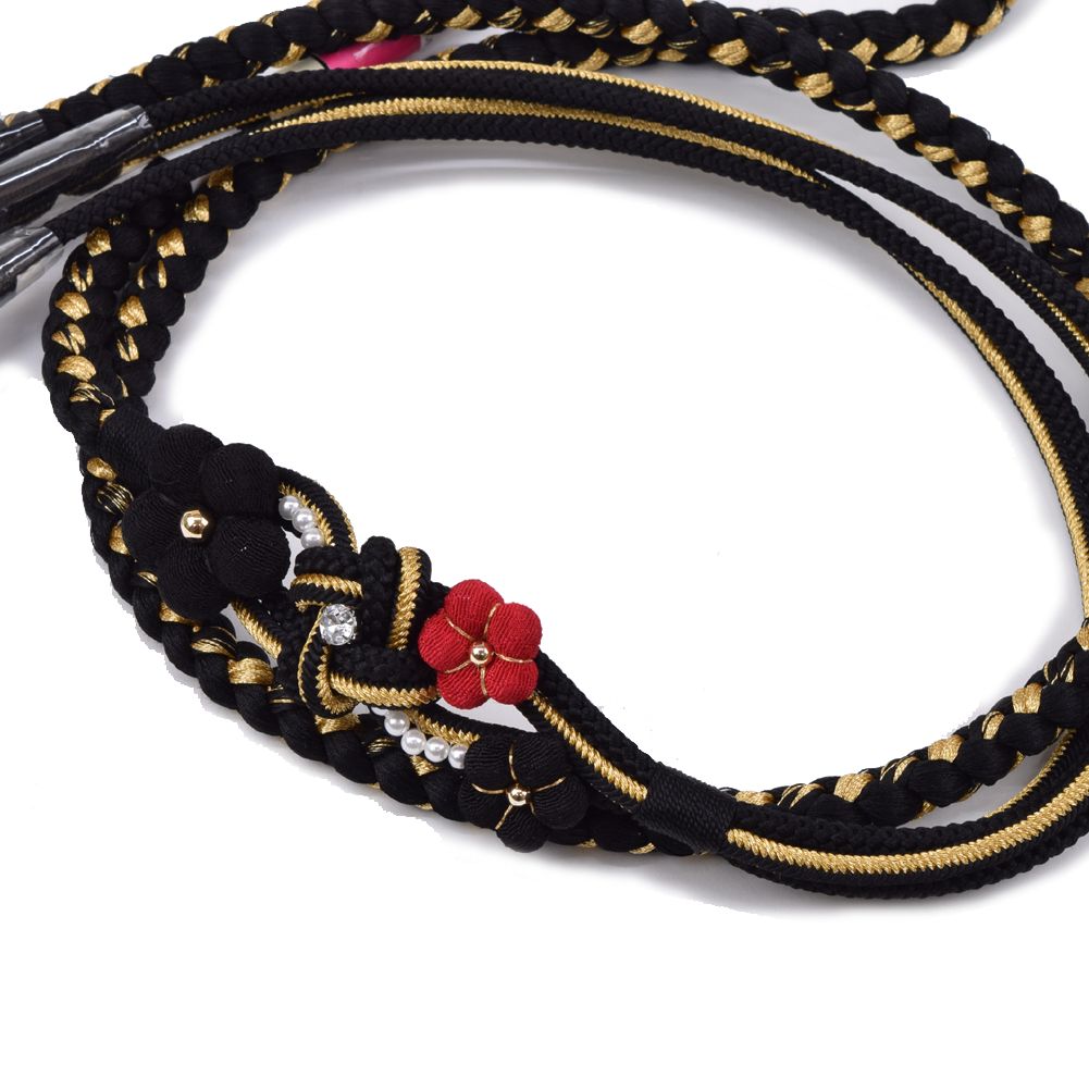 楽天市場】振袖用 飾り付万寿菊 帯締め 黒 帯締 おびじめ 成人式 結婚