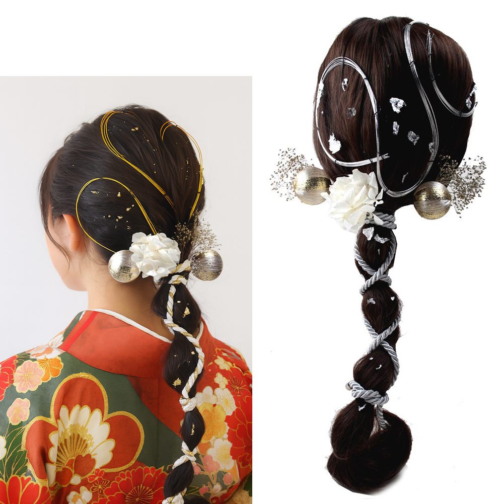 髪飾り 和装 水引 組紐 金箔 ドライフラワー 12点セット 花 着物 ヘアアクセサリー ヘッドドレス かすみ草 s0