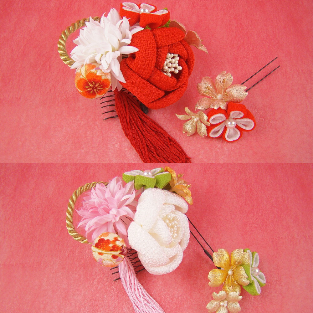 楽天市場】髪飾り 成人式 結婚式 和装 ローズのつまみ細工にマム