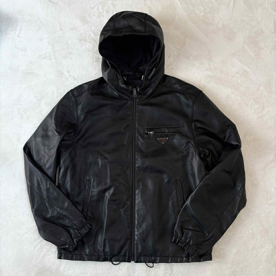 【中古】 プラダ PRADA Re-Nylon リバーシブル ラムレザージャケット ブラック 50｜Reuse Select by Rakuma