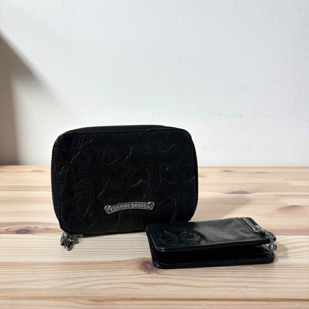 【中古】 ｸﾛﾑﾊｰﾂ CHROME HEARTS ﾊﾞﾝｸﾛｰﾊﾞｰ ﾍﾞｲﾋﾞｰﾊﾞﾝｸﾛｰﾊﾞｰ ｾｯﾄ 2つ折り ﾚｻﾞｰｳｫﾚｯﾄ ﾗｳﾝﾄﾞｼﾞｯﾌﾟ ｺｲﾝｹｰｽ ﾌﾞﾗｯｸ