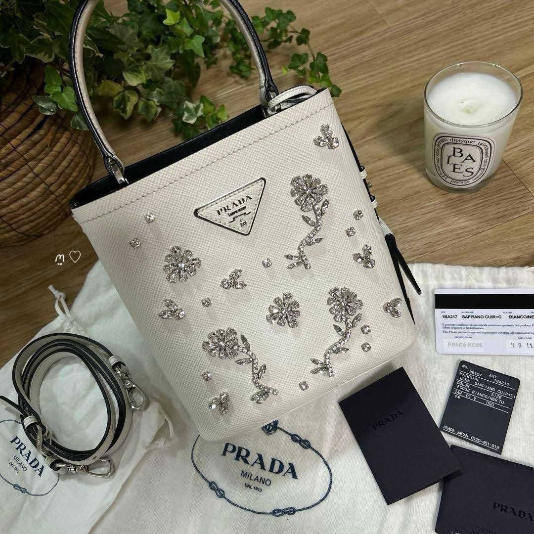 【中古】 PRADA ﾌﾟﾗﾀﾞ ﾌﾗﾜｰﾋﾞｼﾞｭｰ ﾊﾟﾆｴ ｽﾓｰﾙ ﾊﾝﾄﾞｼｮﾙﾀﾞｰﾊﾞｯｸﾞ 1BA217