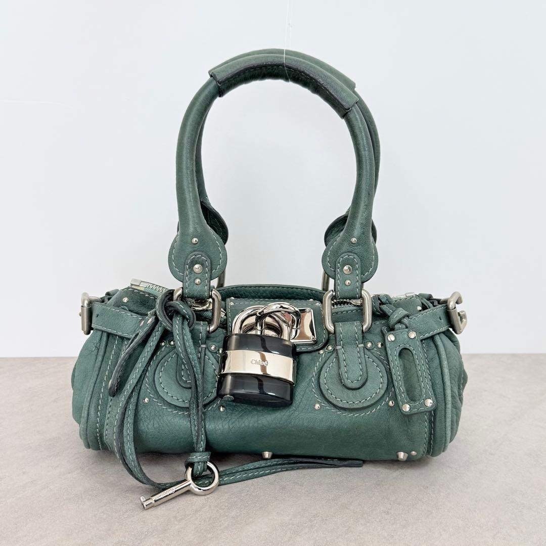 【中古】 Chloe クロエパディントン スモール ハンドバック 青色緑であること