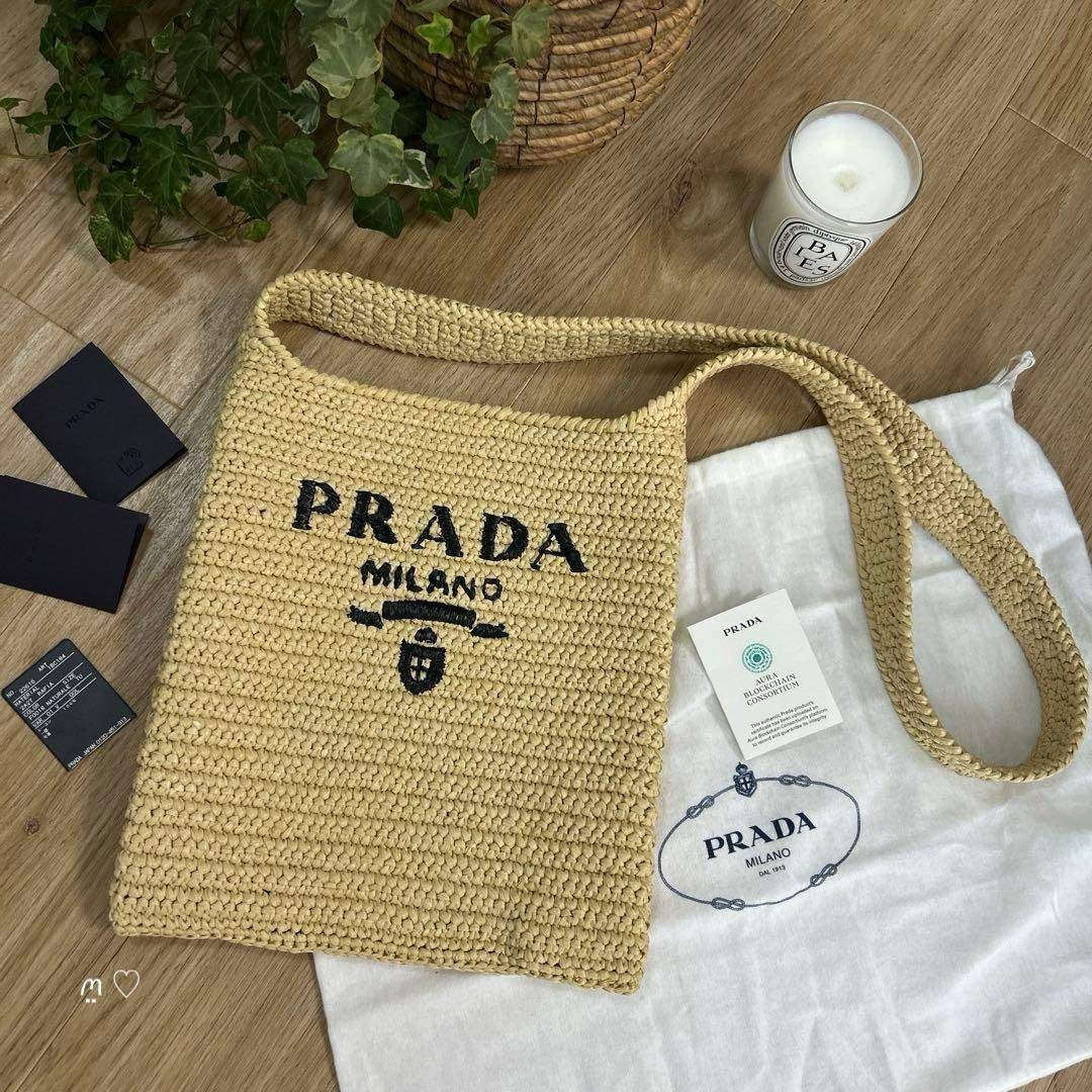 【中古】 PRADA プラダ ラフィア ショルダーバッグ 1BC184