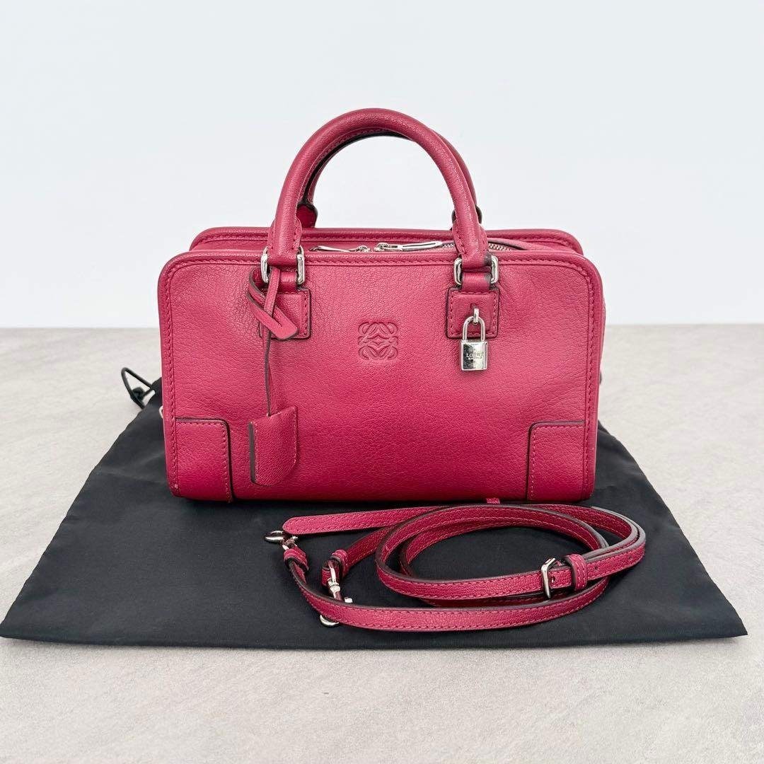 【中古】 LOEWE アマソナ23 アナ瓦 なめし革 2way ハンドバック ショルダーバッグ しろがね色金具