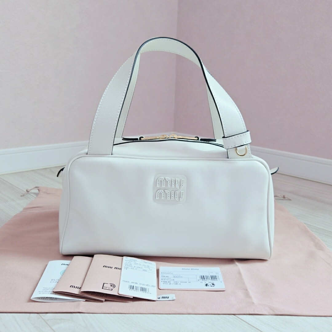 【中古】MIU MIU ミュウミュウトップハンドルバッグ シャインカーフレザー 白いこと 5BB182