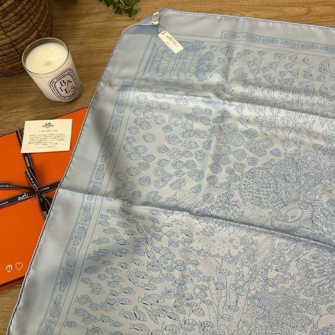 【中古】 HERMES エルメス カレ90 大西洋の巡り合い 絹地えり巻き