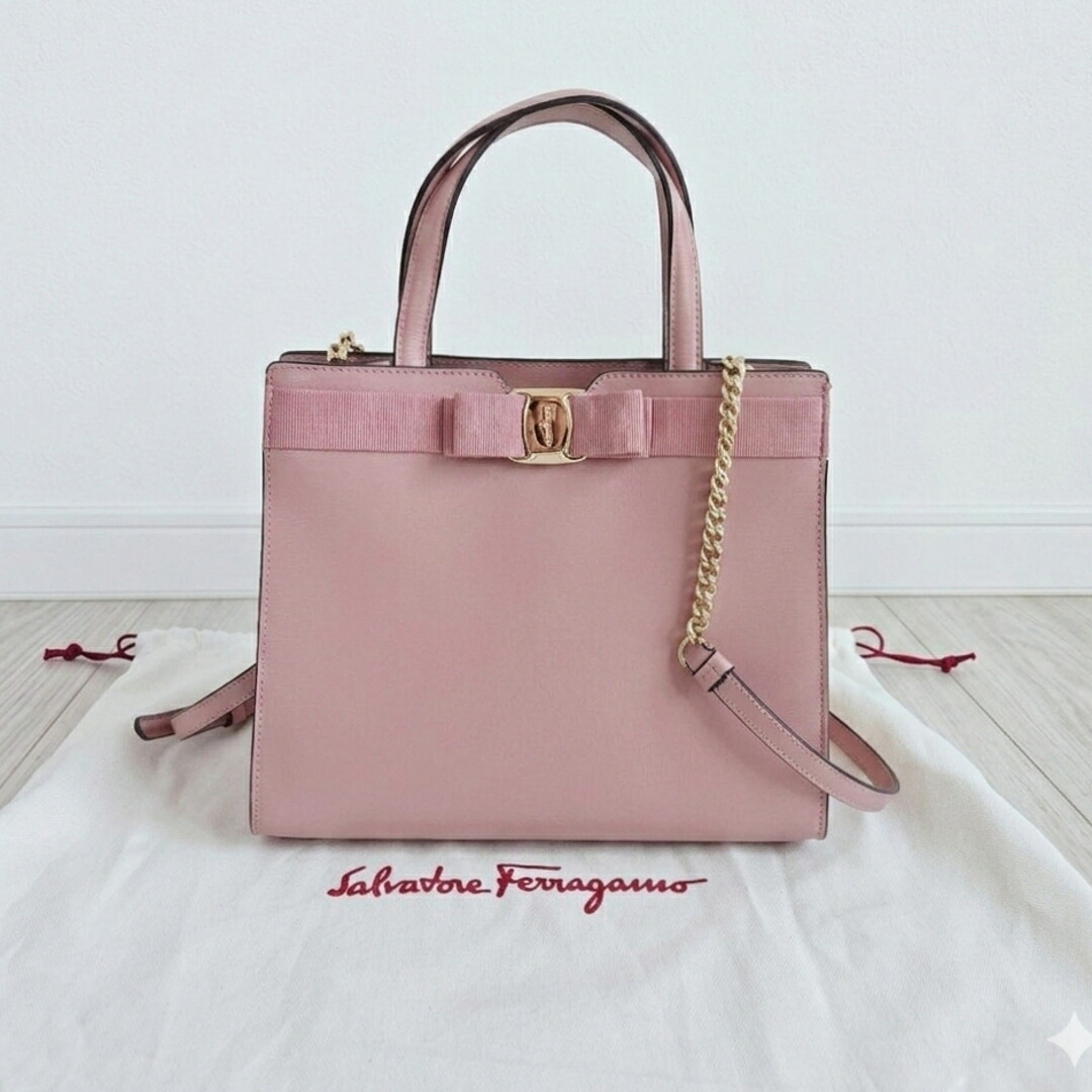 【中古】 Salvatore Ferragamo サルヴァトーレ・フェラガモ ヴァラリボン とっ始め手持ち部分2way御徒面子