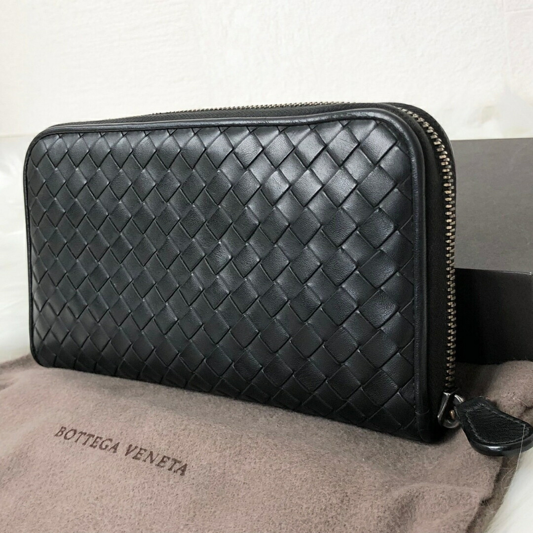 【中古】 BOTTEGA VENETA ボッテガ・ヴェネタ RFID内蔵 イントレチャート ラウンドジッパー長紙入れ