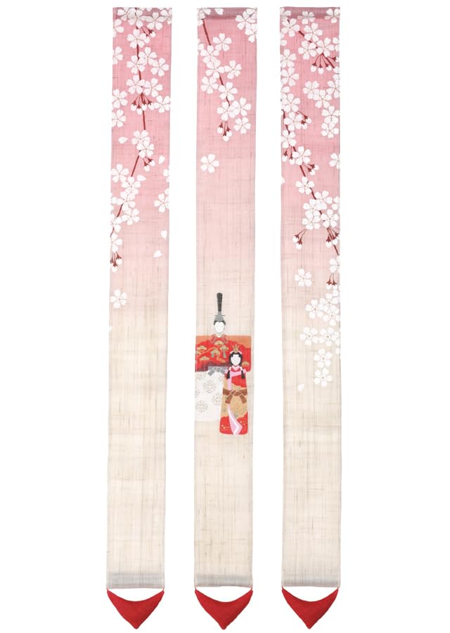 京都洛柿庵 のれんT-519 三連細アラス 「桜花雛」麻 100%  アラス 細アラス 掛け軸 室内装飾 和今めかしい 和風 ひなまつり 街頭演説台 ひな祭り 雛祝い事 桃の節句 372