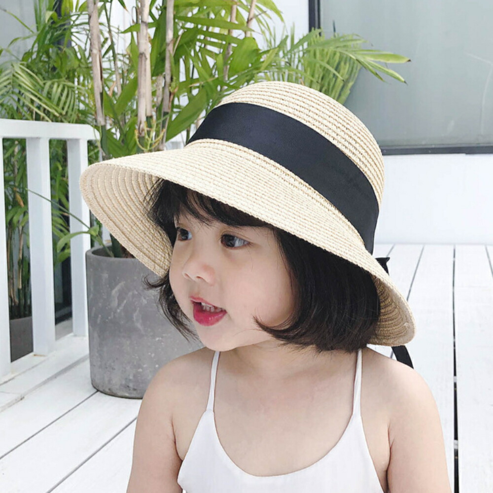 麦わら帽子 キッズ おしゃれ スカラップ つば広 折りたたみ ペーパーストローハット 日よけ帽子 子供 女の子 男の子 秋冬 uvカット リゾートバレンタインデー