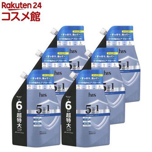 h＆s 5インチ1 クールクレンズ シャンプー 詰替 超特大 入れもの送りとどける(1750g×6個)【h＆s(エイチアンドエス)】