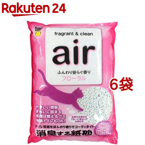 猫砂 air 消臭する紙砂 フローラル(6.5L*6袋セット)【スーパーキャット】画像