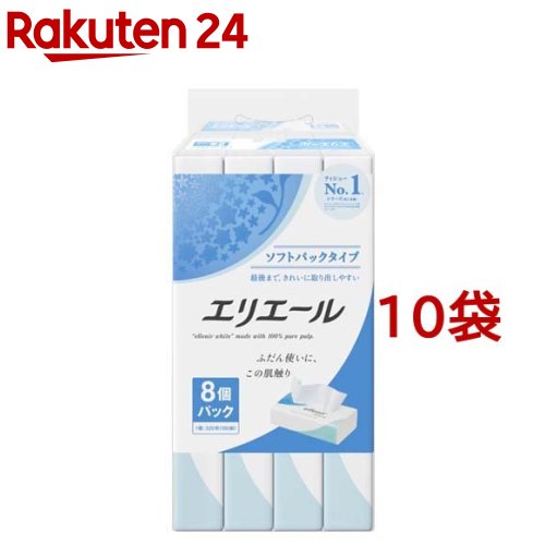 【定期購入】エリエール ティシュー ソフトパック(160組*8個入*10袋セット)【エリエール】：24