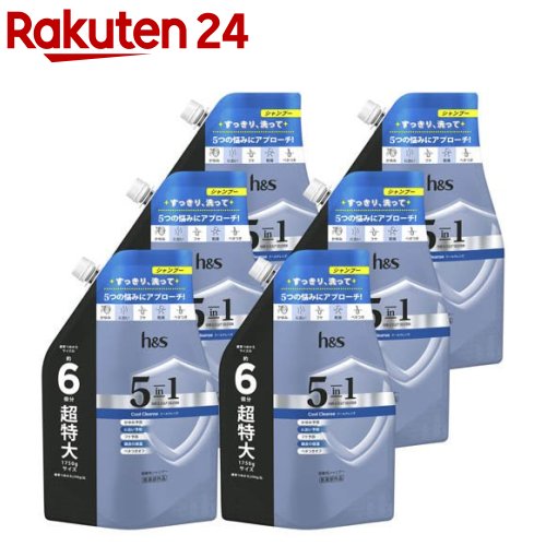 h＆s 5インチ1 クールクレンズ シャンプー 詰替 超特大 容れもの送りとどける(1750g×6個)【h＆s(エイチアンドエス)】