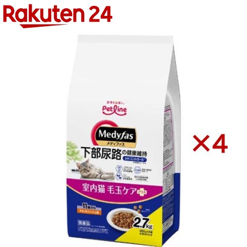 メディファス 室内猫 毛玉世話をするつけ加える 11歳から 意気地無し＆銀鱗味(6袋入×4書き割り(1袋450g))【メディファス】