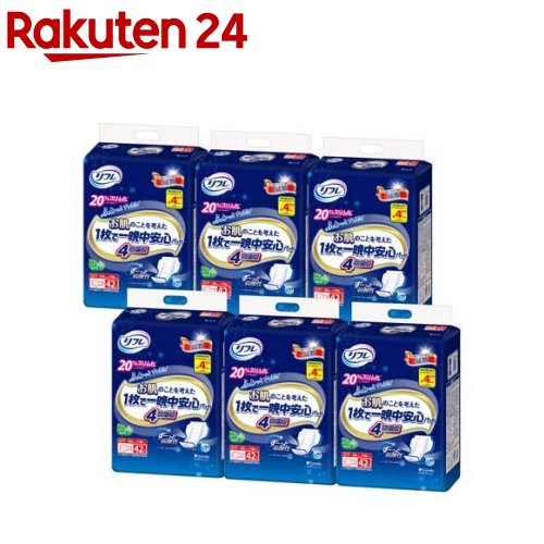 【定期購入】リフレ お肌のことを考えた1枚で一晩中安心パッド 4回吸収(42枚入*6袋セット)【リフレ安心パッド】：24