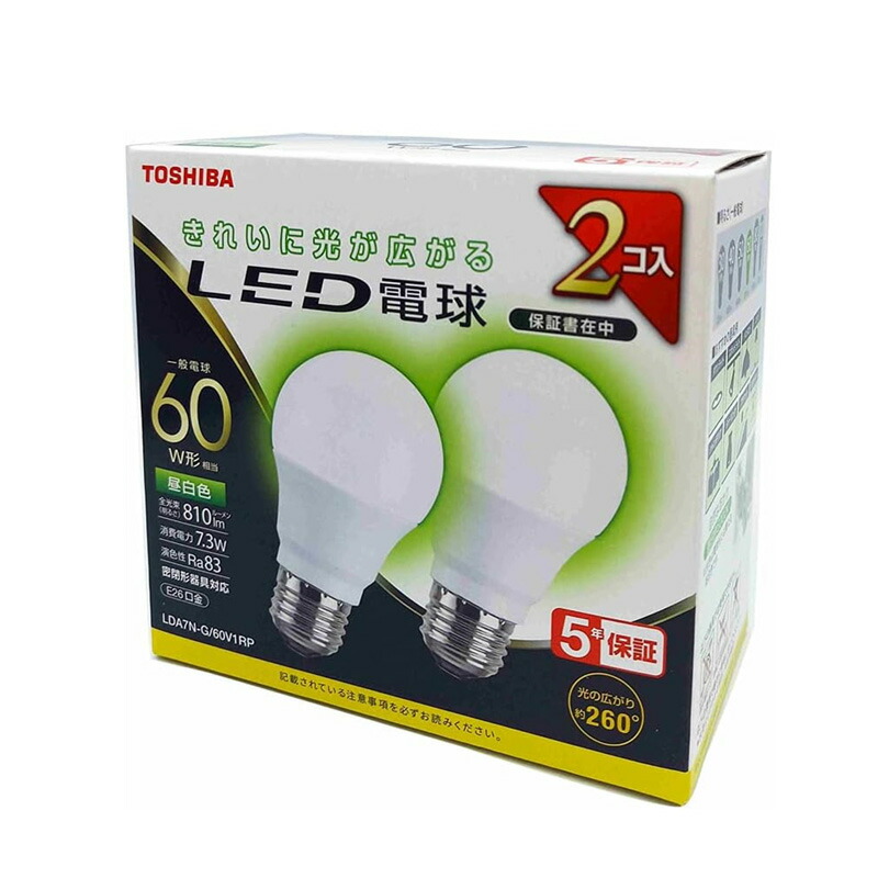 楽天市場】東芝 LDA7N-G/60W/2 昼白色 10個入／1箱 E26口金 LED電球 全