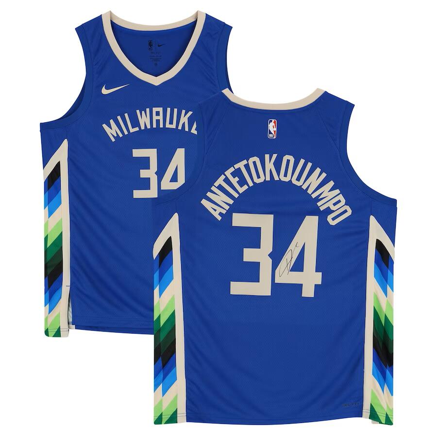 Nike 2021-2022 NBA City Edition Giannis Antetokounmpo Mixtape Milwaukee Bucks Authentic Jersey / 52