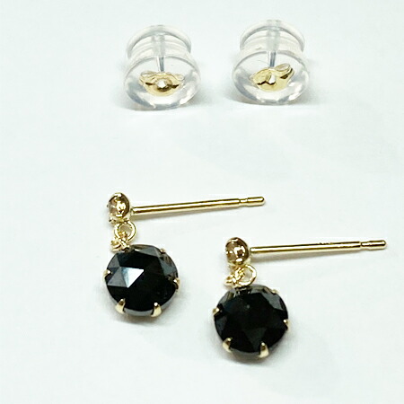K18ブラックダイヤモンドピアス(ブラジャー印字機 金剛石入り口・入口)  両耳二人組 黒いこと金剛石1カラット 金剛石0.07カラット K18シリコンダブルロックキャッチ付 レディース宝飾品 4月誕生石 差し上げ物 特性御墨付き、宝飾品入れもの付 ラッピング無料