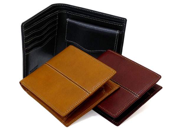ITALIAN　LEATHER イタリアンレザー 折財布 ボタン 日本製 メイドインジャパン ステッチ シンプル ロングセラー 牛革 本革 シリーズあり 男女兼用 送料無料 75