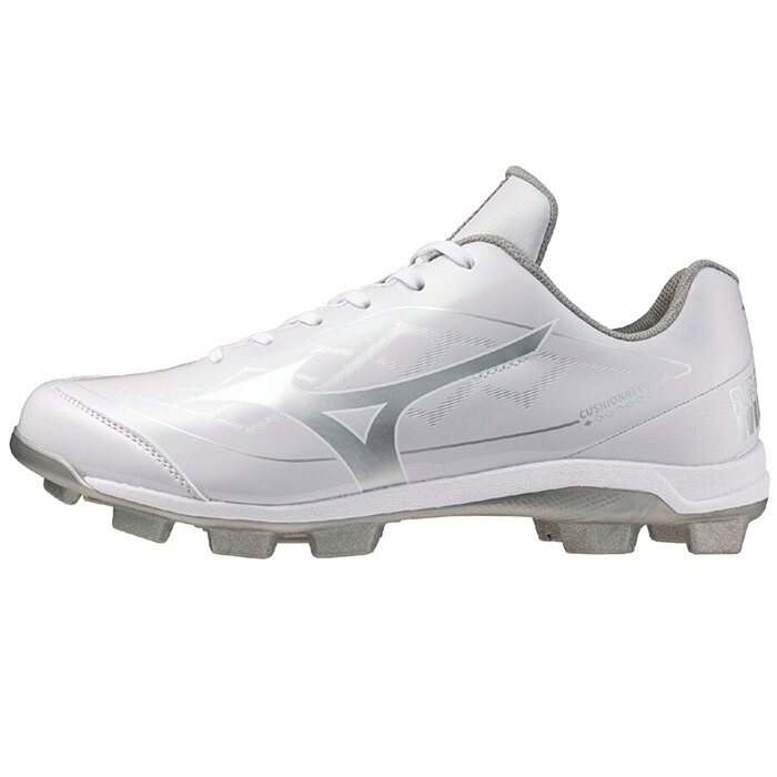 Mizuno ミズノ スパイク クッションレボダイア(ベースボール／ソフトボール)  3E 白いこと×しろがね色 11GP252501 01