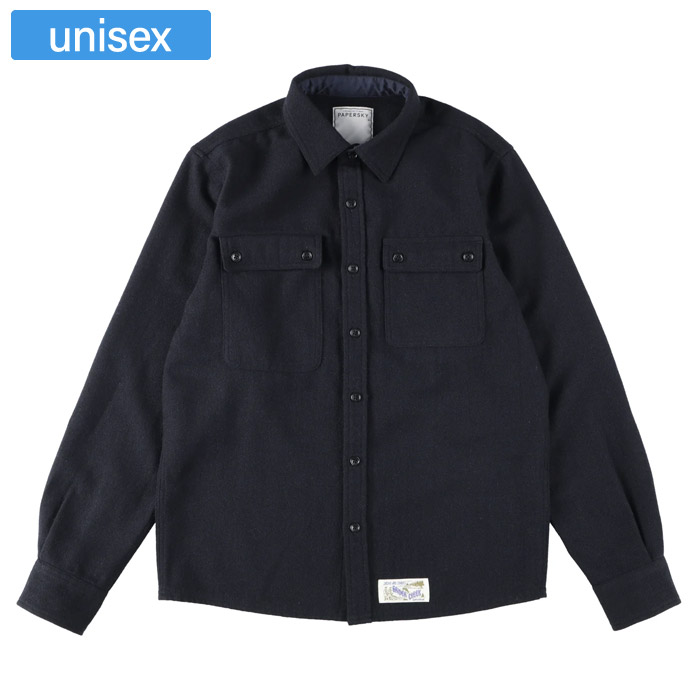 PAPERSKY WEAR ペーパースカイウェア シャツ CORMORANT WOOL SHIRT ユニセックス リサイクルウール NAVY PS232019|Rampjack Trip店