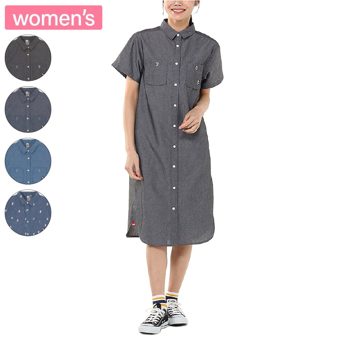 CHUMS ホワイト シャツワンピース Heavy Weight CHUMS Logo Dress/ヘビーウェイトチャムスロゴ