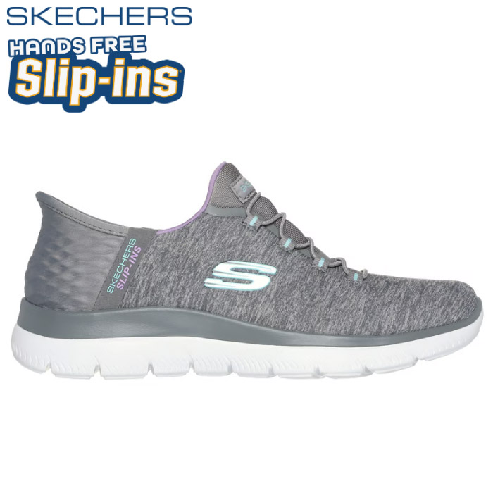 レディース ハンズフリー スニーカー SKECHERS スケッチャーズ シューズ スリップインズ サミッツ ダズリング ヘイズ 広々とした幅 薄墨色/マルチ 149937W-BKW