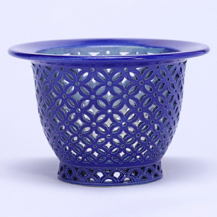 千野鉢 鉢花 瑠璃釉七宝透かし 千野鉢 富貴蘭鉢 瑠璃釉七宝