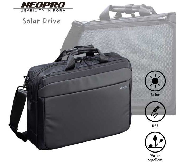 ビジネスバッグ ２Wayブリーフ NEOPRO Solar Drive 2-860 太陽光発電変換効率17％のパネルを搭載 取り外し可能ソーラーパネル メンズ かばん カバン 鞄 プレゼント ギフト 父の日 誕生日 冠婚葬祭 送料無料