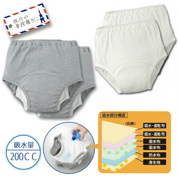 安心さわやかパンツ200 男性用 同色2枚組 6層構造 軽失禁 尿漏れパンツ 失禁ショーツ 国内縫製 綿 長時間の外出や量が心配な方に 洗い替え 送料無料