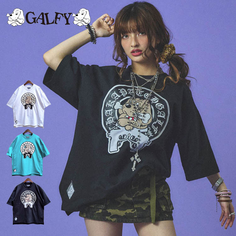 GALFY オーバーサイズ チャカパッチ Tシャツ2 半袖 Tシャツ メンズ Tシャツ ガルフィー イヌ ロゴ ストリート カジュアル カットソー クルーネック Tシャツ レディース 半袖Tシャツ 天竺 ユニセックス 男女兼用 トップス 半袖トップス WHITE BLACK TiffanyBLUE｜RANKUTSUDOU　乱掘堂