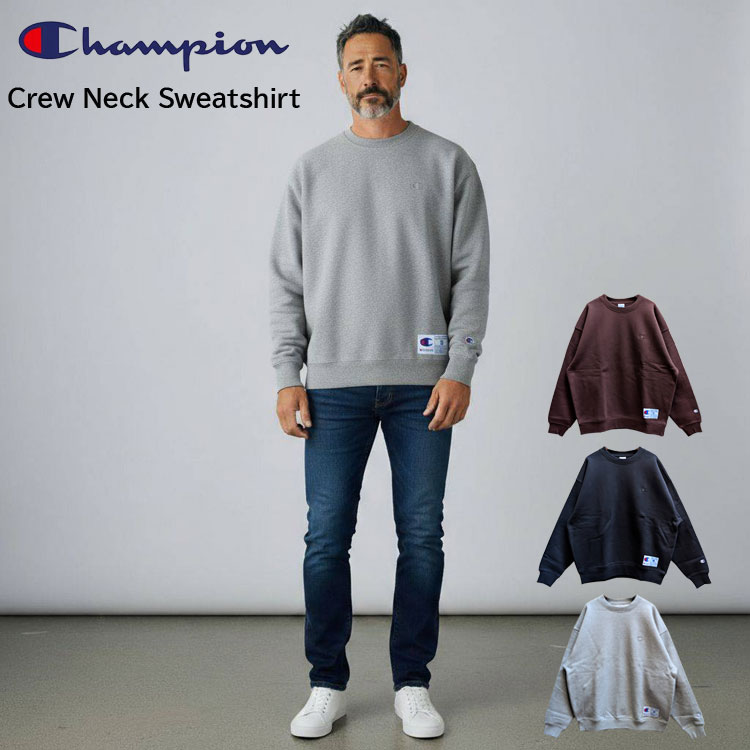 【30％OFF】Champion （チャンピオン） クルーネック スウェットシャツ アクションスタイル 立体的 Cロゴ 刺繍 ルーズフィット ジョックタグ付き 裏起毛仕様 スーパーフリース アメリカ綿 リサイクルポリエステル 男女兼用 ユニセックス アウトドア キャンプ フェス 秋 冬｜RANKUTSUDOU　乱掘堂