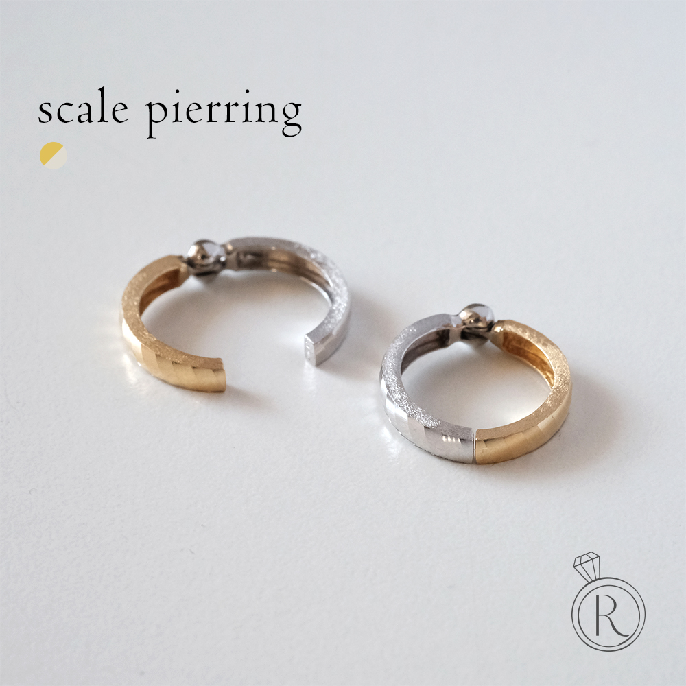 K18 スケール (L) ピアリング 18K 18金 コンビ イヤリング ピアス レディース フープピアス フープイヤリング リバーシブル 2way シンプル 地金 ゴールド プレゼント 女性 ギフト 金属アレルギー ラパポート 中折れ|RAPA